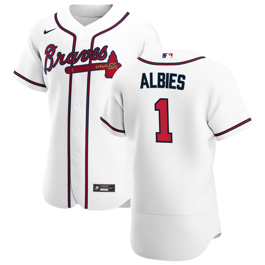 Atlanta Braves #1 Ozzie Albies Men Nike White Home 2020 Authentic Player MLB Jersey